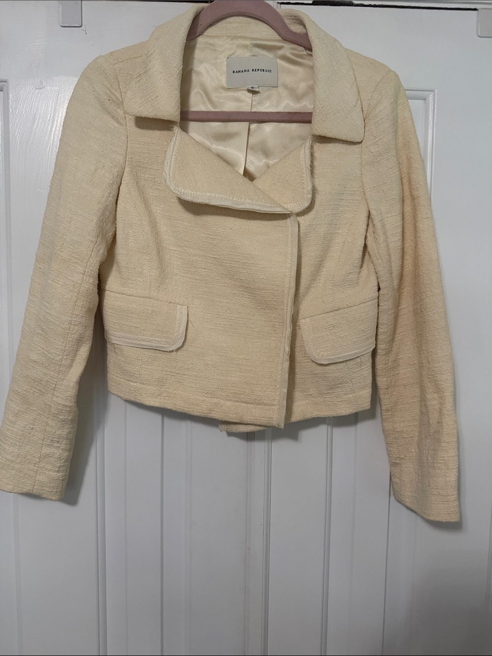 Banana Republic Cream Textured Cropped Jacket